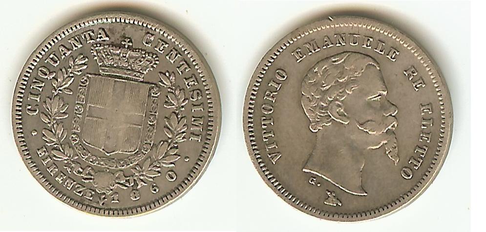 Italy 50 Centesimi 1860G Florence gVF